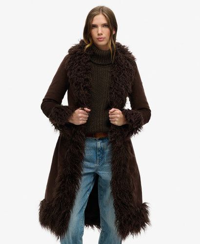 Women's Faux Fur Lined Longline Afghan Coat Brown / Dark Brown Cord - Size: 10 - Superdry - Modalova