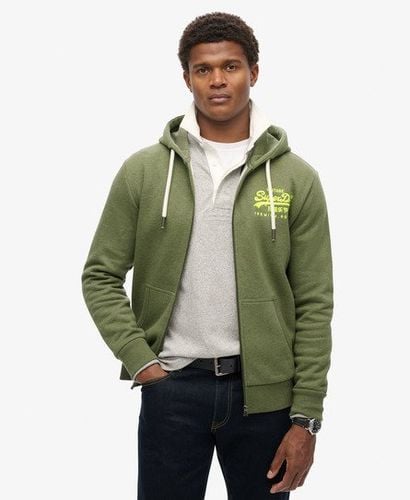 Men's Embroidered Logo Neon Vintage Graphic Full Zip Hoodie, Green, Size: XXL - Superdry - Modalova