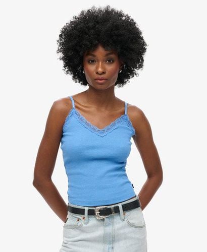 Women's Organic Cotton Vintage Rib Lace Trim Cami Top Blue / Blush Blue Marl - Size: M/L - Superdry - Modalova