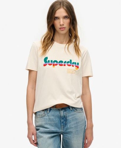 Women's Retro Flock Relaxed Crew Neck T-Shirt, White, Size: 6 - Superdry - Modalova