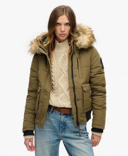 Women's Hooded Everest Puffer Bomber Jacket Green / Military Olive - Size: 12 - Superdry - Modalova