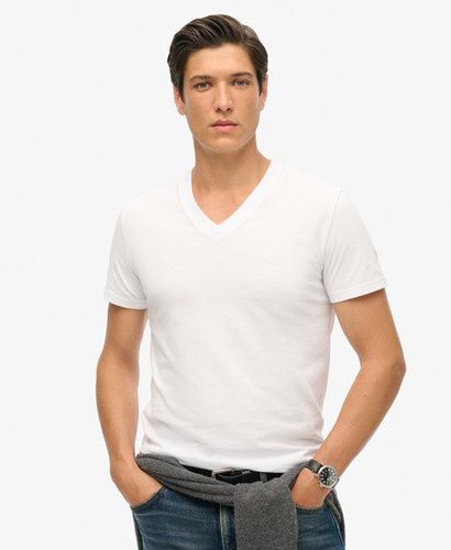 Men's Organic Cotton Embroidered Logo V Neck T-Shirt White / Optic - Size: M - Superdry - Modalova