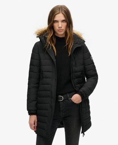 Women's Slim Fit Quilted Fuji Hooded Mid Length Puffer Coat, Black, Size: 12 - Superdry - Modalova