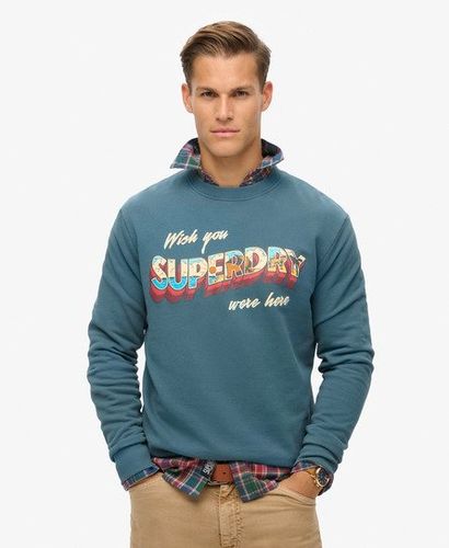 Men's Travel Postcard Graphic Print Crew Neck Sweatshirt, Blue, Size: L - Superdry - Modalova
