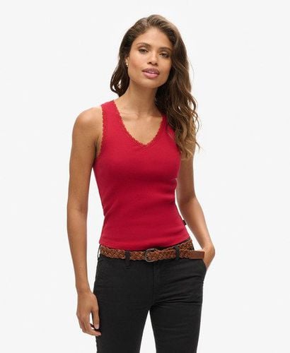 Women's Athletic Essentials Lace Trim Vest Top Red / Barndoor Red - Size: 10-12 - Superdry - Modalova