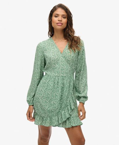 Women's Printed Long Sleeve Wrap Mini Dress Green / Meadow Ditsy Green - Size: 10 - Superdry - Modalova