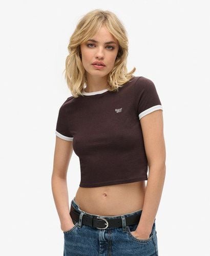 Women's Organic Cotton Ringer Crop T-shirt Brown / Dark Chocolate Brown/Optic White - Size: 12 - Superdry - Modalova