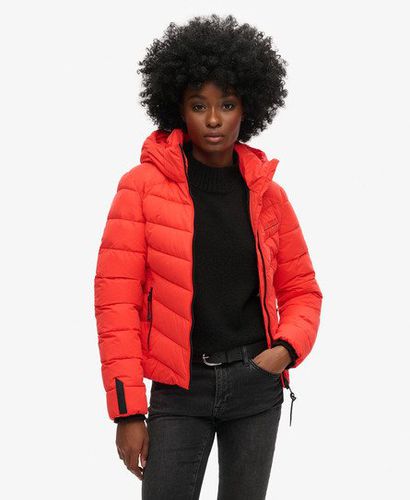 Women's Hooded Microfibre Padded Jacket Red / Sunset Red - Size: 16 - Superdry - Modalova