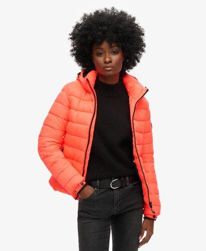 Women's Hooded Classic Puffer Jacket Cream / Hyper Fire Coral - Size: 10 - Superdry - Modalova