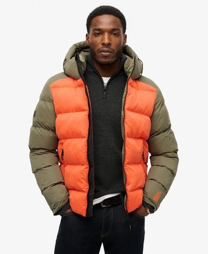 Men's Hood Colour Block Sport Puffer Khaki/Orange / Khaki Colourblock - Size: L - Superdry - Modalova