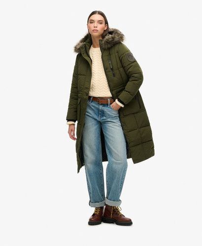 Women's Longline Faux Fur Everest Coat Green / Surplus Goods Olive - Size: 10 - Superdry - Modalova