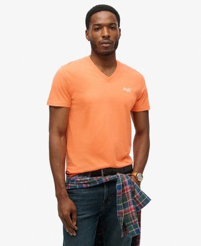 Men's Organic Cotton Essential Logo V Neck T-Shirt Orange / Sunburst Coral - Size: L - Superdry - Modalova