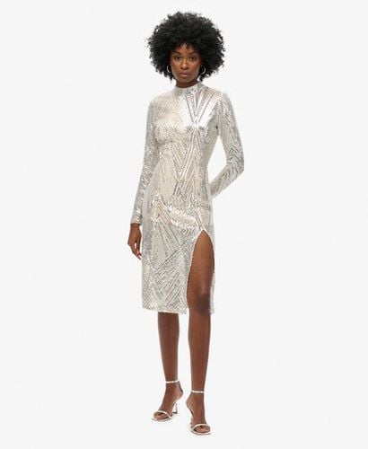 Women's Open Back Long-Sleeved Midi Dress Silver / Silver Sequin - Size: 10 - Superdry - Modalova