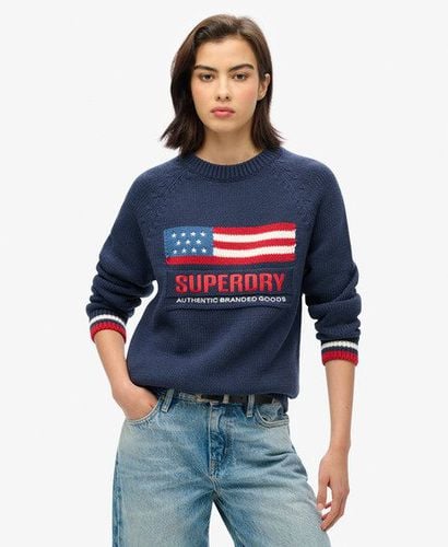 Women's Americana Crew Knit Jumper Navy/Red / Eclipse Navy - Size: 10 - Superdry - Modalova