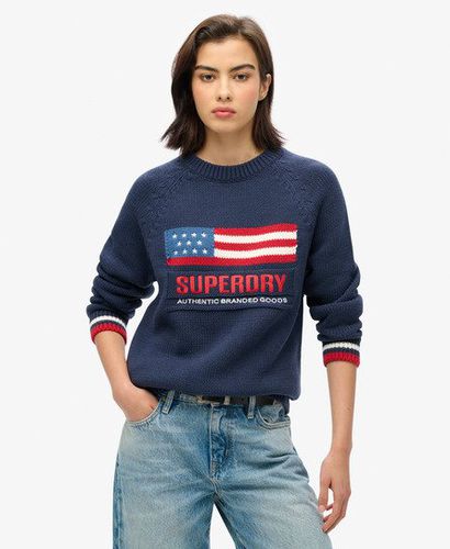 Women's Americana Crew Knit Jumper Navy/Red / Eclipse Navy - Size: 14 - Superdry - Modalova