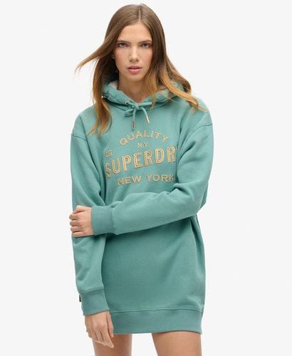 Women's Luxe Metallic Logo Hooded Dress Green / Oil Blue Green - Size: 10-12 - Superdry - Modalova