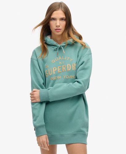 Women's Luxe Metallic Logo Hooded Dress Green / Oil Blue Green - Size: 14-16 - Superdry - Modalova