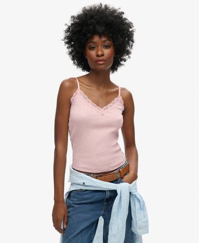 Women's Organic Cotton Vintage Rib Lace Trim Cami Top Pink / LA Soft Pink Marl - Size: M/L - Superdry - Modalova