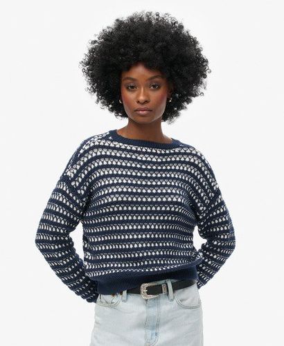 Women's Stripe Crochet Cropped Crew Jumper Navy / Deep Navy Stripe - Size: 14 - Superdry - Modalova