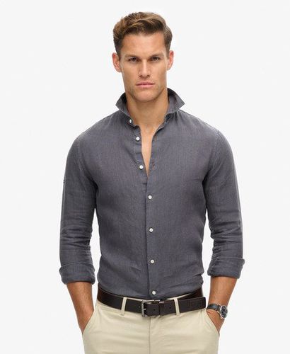 Men's Casual Linen Long Sleeve Shirt Dark Grey / Castlerock Grey - Size: L - Superdry - Modalova