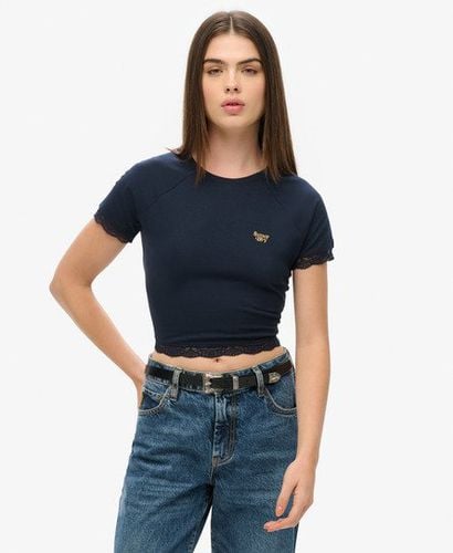 Women's 90s Lace Trim T-Shirt Navy / Eclipse Navy - Size: 12 - Superdry - Modalova