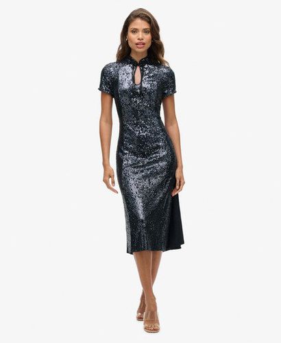 Women's Mandarin Sequin Midi Dress Silver / Gunmetal Sequin - Size: 12 - Superdry - Modalova