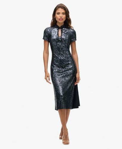 Women's Mandarin Sequin Midi Dress Silver / Gunmetal Sequin - Size: 8 - Superdry - Modalova