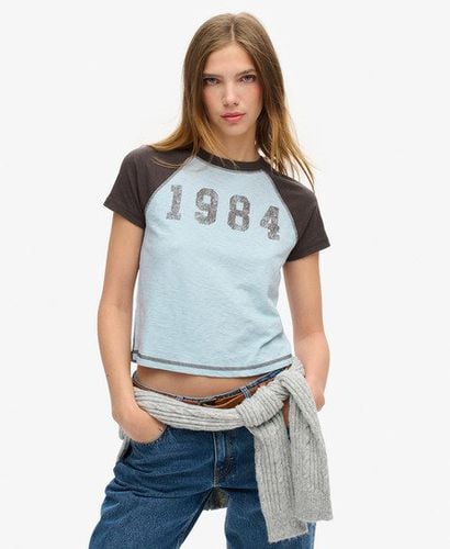 Women's Athletic Essentials Raglan Fitted T-Shirt Light Blue / Blue Fog/Dark Chocolate Brown - Size: 10 - Superdry - Modalova