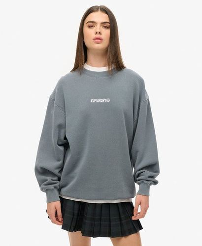 Women's Oversized Micro Logo Graphic Loose Crew Sweatshirt Blue / Stormy Weather Blue - Size: Xxl - Superdry - Modalova