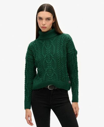 Women's Cable Knit Polo Neck Jumper Green / Pine Green - Size: 6 - Superdry - Modalova