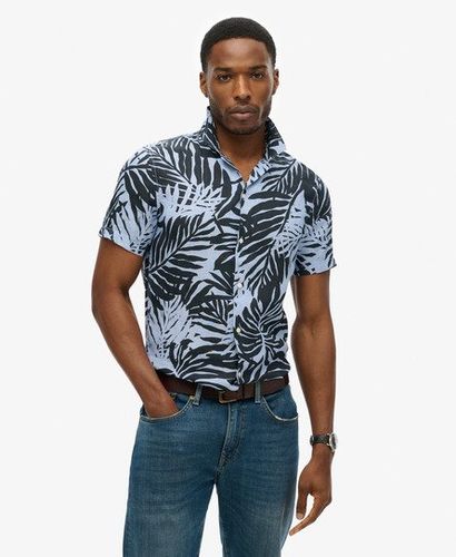 Men's Open Collar Printed Linen Shirt Blue / Philip Palm Blue Print - Size: Xxl - Superdry - Modalova