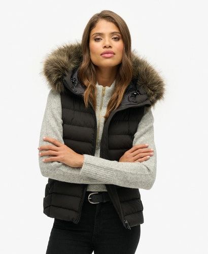 Women's Fuji Faux Fur Hooded Gilet Black - Size: 8 - Superdry - Modalova