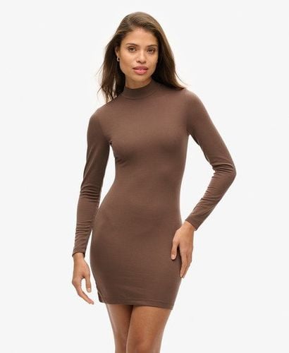 Women's High Neck Long Sleeve Jersey Mini Dress Brown / Bracken Brown - Size: 10 - Superdry - Modalova