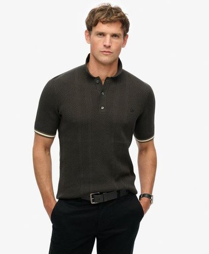 Men's Knitted Texture Short Sleeve Polo Shirt Black / Carbon Black - Size: L - Superdry - Modalova