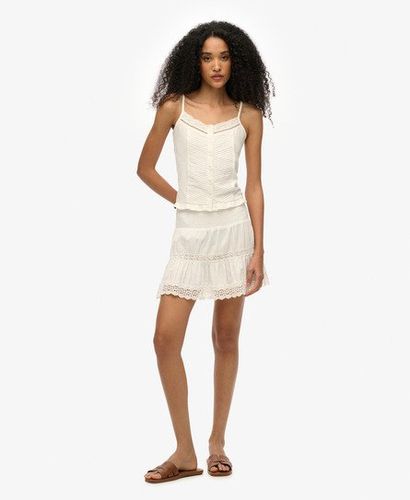 Ladies Loose Fit Textured Ibiza Lace Mix Mini Skirt, White, Size: 12 - Superdry - Modalova