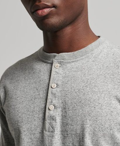 Men's Organic Cotton Long Sleeve Henley Top Grey / Athletic Grey Marl - Size: S - Superdry - Modalova