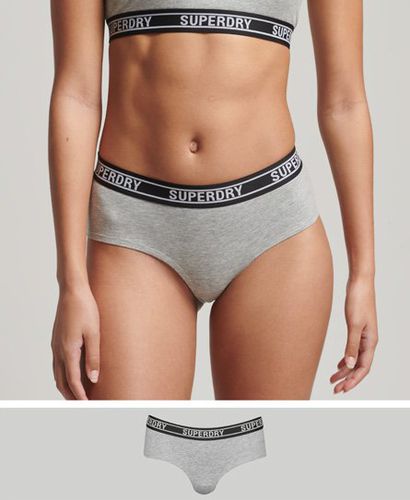 Women's Organic Cotton Multi Logo Hipster Briefs / Grey Marl/Mono - Size: 10 - Superdry - Modalova
