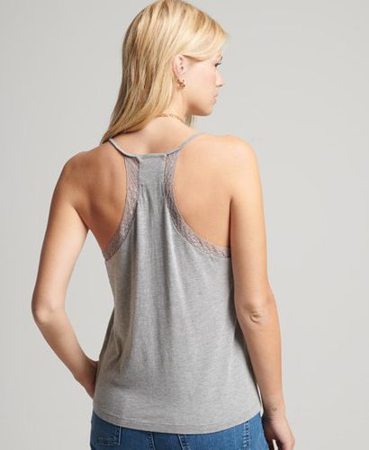 Women's Organic Cotton Lace Mix Cami Top Light Grey / Mid Marl - Size: 10 - Superdry - Modalova