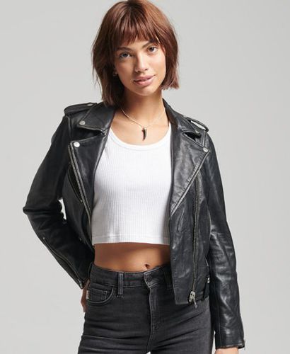 Women's Rylee Leather Biker Jacket Black - Size: 6 - Superdry - Modalova
