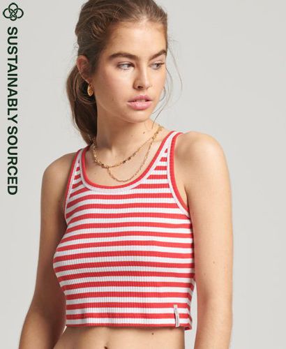 Women's Organic Cotton Vintage Ribbed Crop Vest Top Red / Soda Pop Red Stripe - Size: 10 - Superdry - Modalova