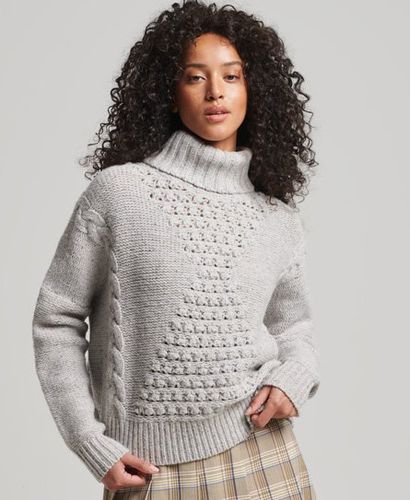 Women's Chunky Cable Roll Neck Jumper White / Off White - Size: 8 - Superdry - Modalova