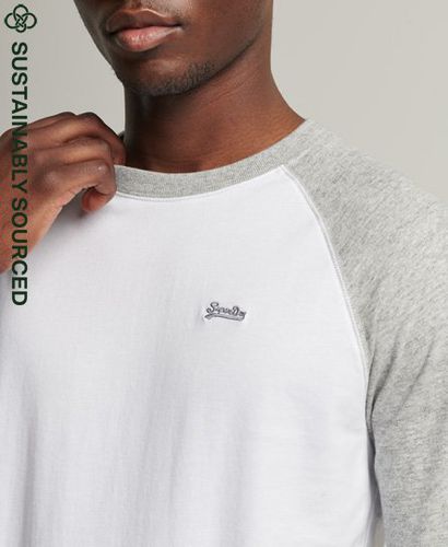 Men's Organic Cotton Essential Long Sleeved Baseball Top White / Optic/Athletic Grey Marl - Size: Xxl - Superdry - Modalova