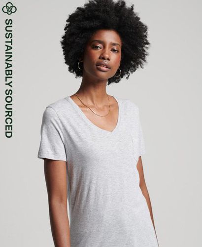 Women's Organic Cotton Studios Pocket V-Neck T-Shirt Light Grey / Mid Marl - Size: 10 - Superdry - Modalova