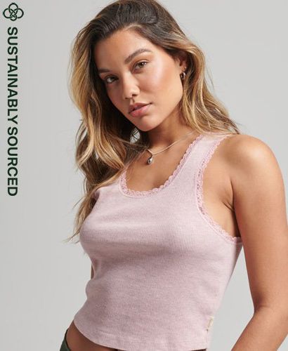 Women's Organic Cotton Vintage Lace Trim Vest / LA Soft Marl - Size: M/L - Superdry - Modalova