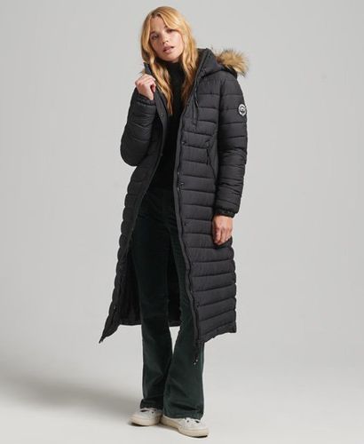 Women's Faux Fur Hooded Longline Light Padded Puffer Coat Black - Size: 10 - Superdry - Modalova