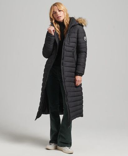 Women's Faux Fur Hooded Longline Light Padded Puffer Coat Black - Size: 12 - Superdry - Modalova