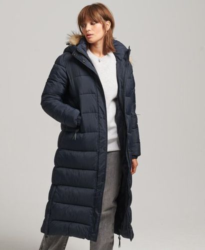 Women's Faux Fur Hooded Longline Puffer Coat Navy / Eclipse Navy - Size: 8 - Superdry - Modalova