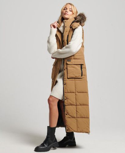 Women's Hooded Faux Fur Longline Puffer Gilet / Sandstone - Size: 10 - Superdry - Modalova