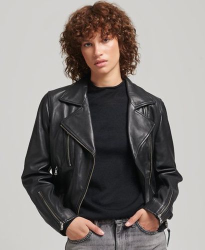 Women's Leather Biker Jacket Black - Size: 10 - Superdry - Modalova