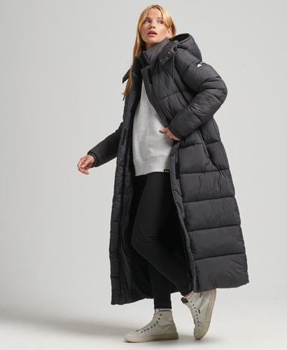 Women's Black / Black Grid Ripstop Longline Puffer Jacket - Size: 12 - Superdry - Modalova